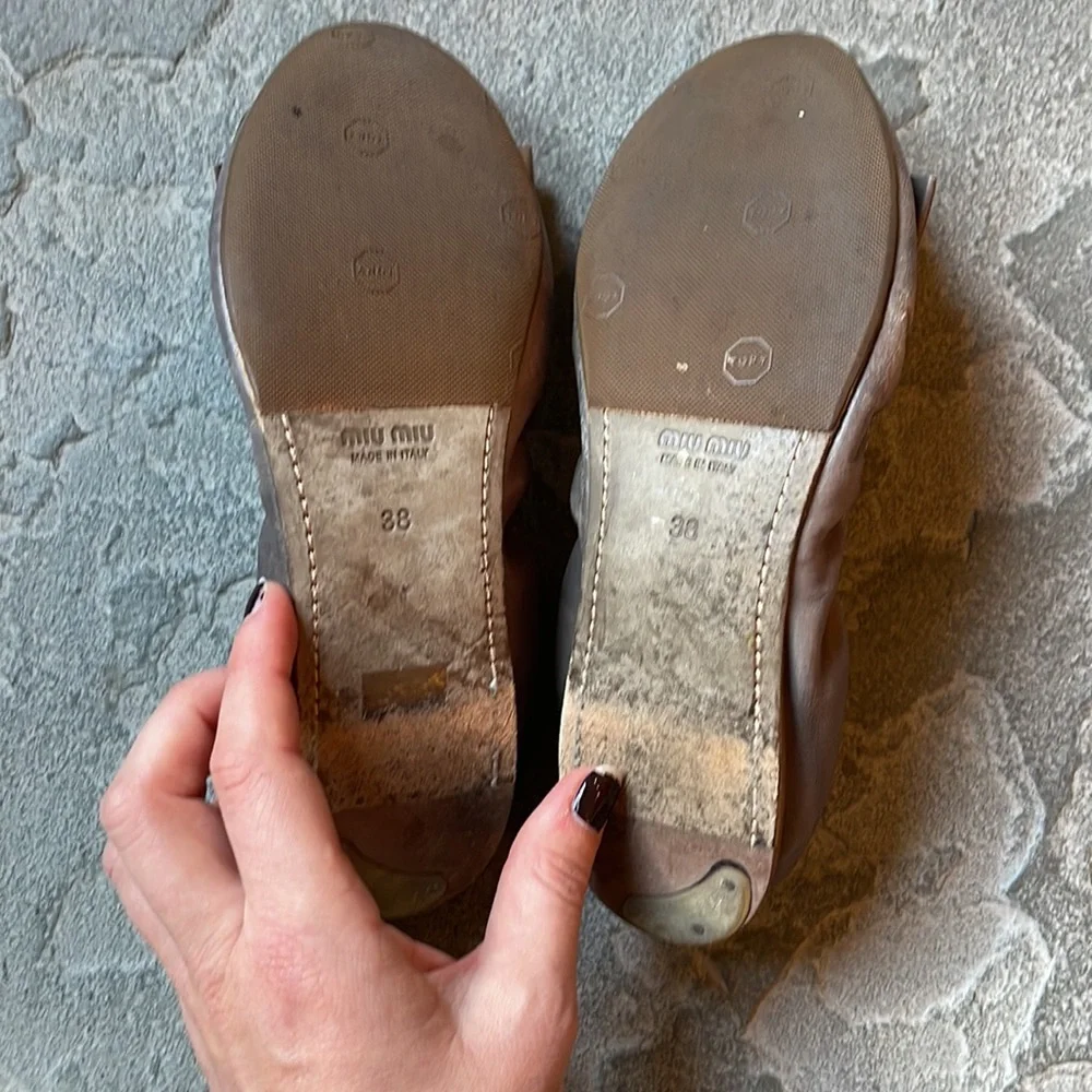 Grey Leather Miu Miu Flats - Picture 3 of 4